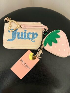 Juicy Couture Strawberry Coin Purse, Card Holder and Bag Charm Set.  NWT